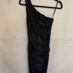 Grace Karin Shimmering Black One-Shoulder Dress